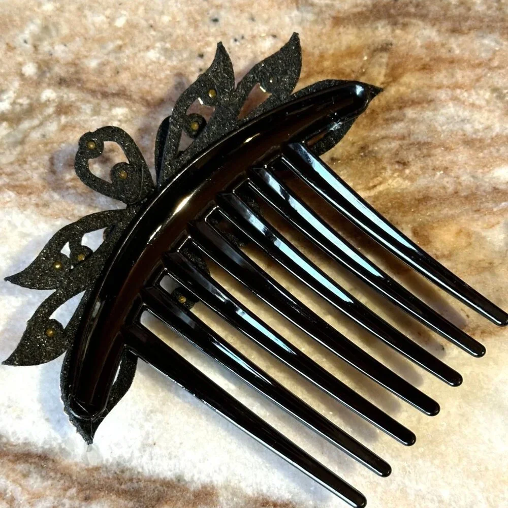 Oversized Topaz Crystal Rhinestone Flower Hair Comb Black Acrylic Base Felt Back - Picture 2 of 2